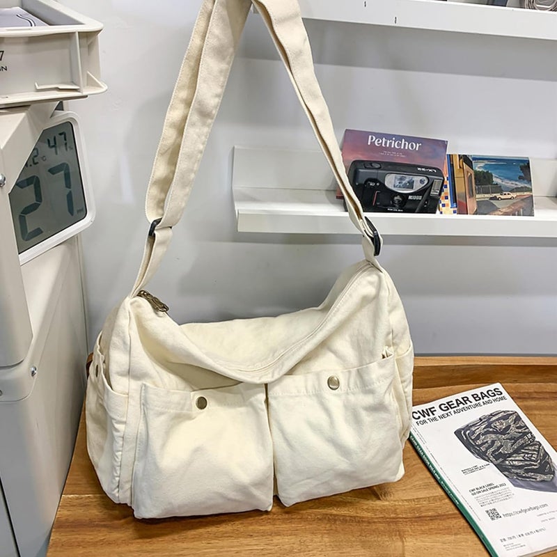 KBTYE Store Canvas Messenger Bag Cute Crossbody Tote Bag Shoulder for Women Men for School Aesthetic Hobo with Multiple Pockets - Image 3